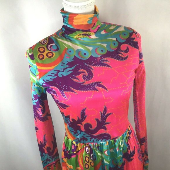 Vtg 60's Maxi Dress~Hippie~Psychedelic~Handmade~ - Picture 5 of 11